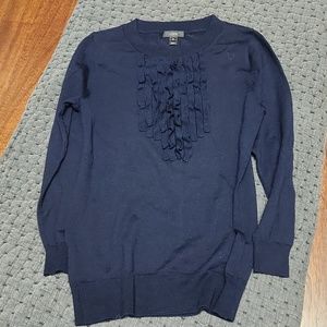 J. Crew Navy Merino Wool Ruffle Front Sweater